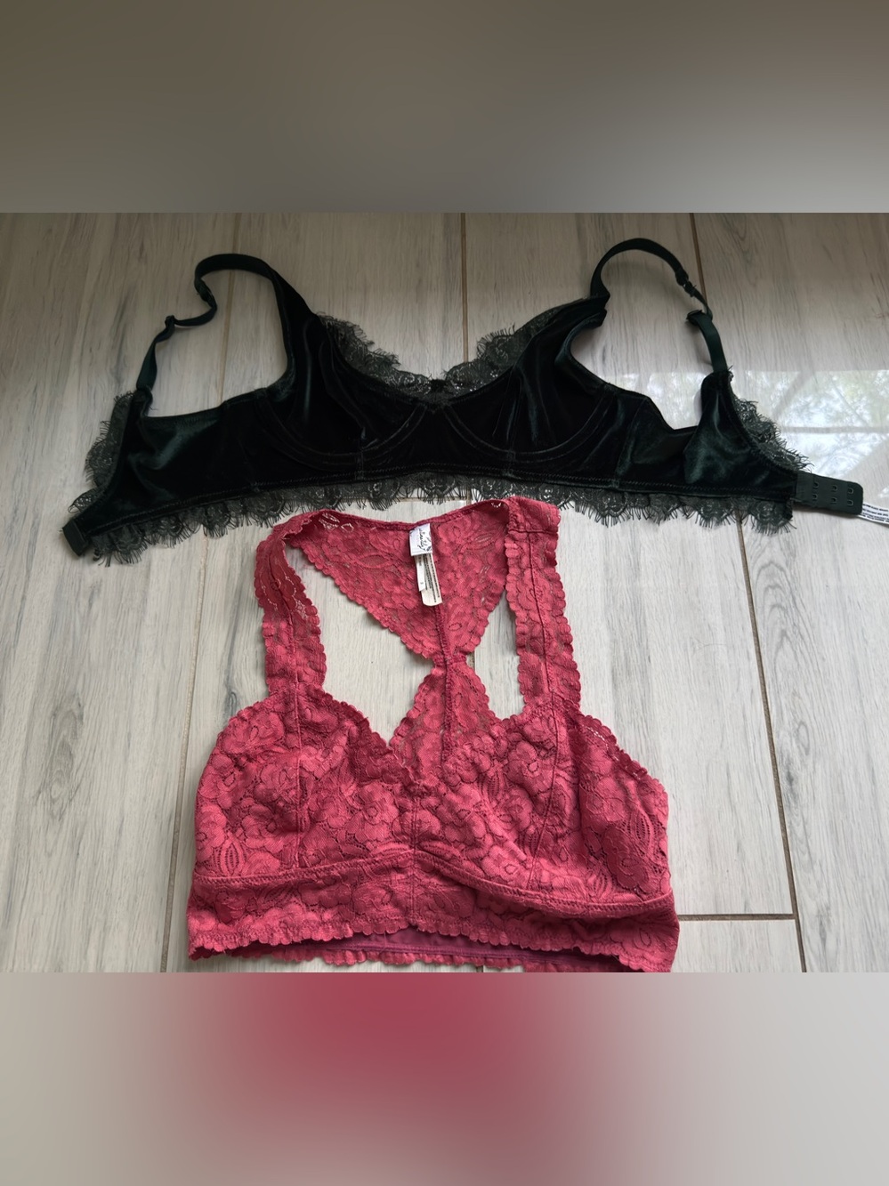 2 Free People Lace Racerback Bralette Green And Light Pink Size small